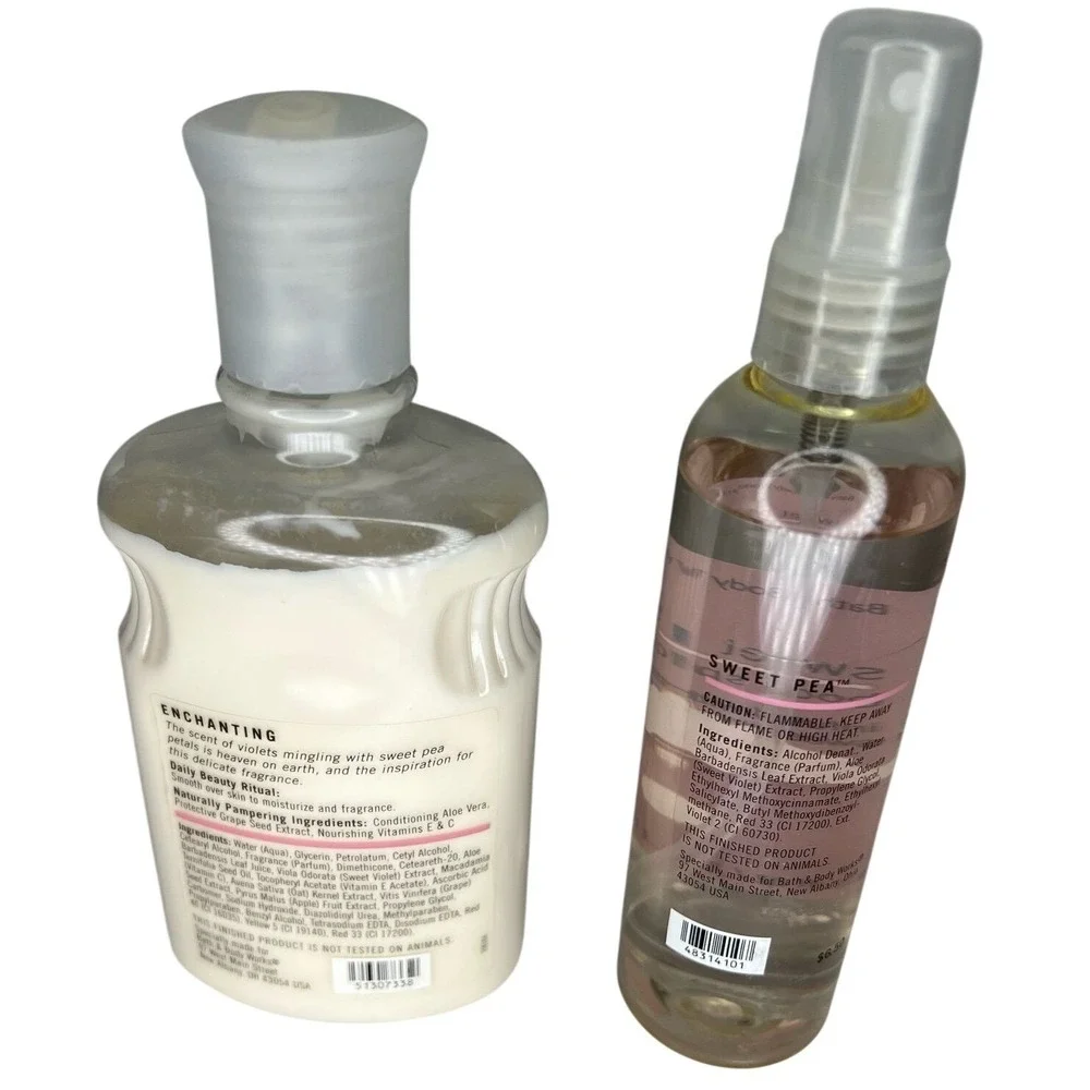 Bath Body Works Sweet Pea Body Splash 4oz + Body Lotion 8oz 90% Full Vacation